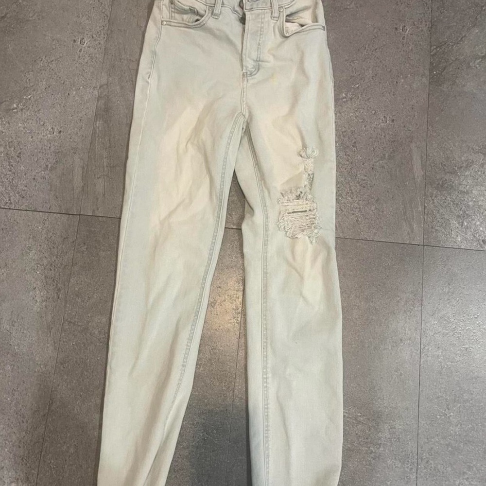 Macy's High Rise Distressed Cream Jeans